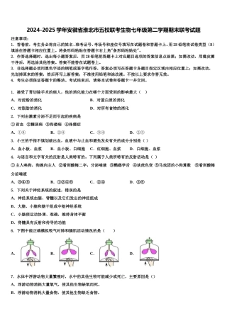 2024-2025学年安徽省淮北市五校联考生物七年级第二学期期末联考试题含解析