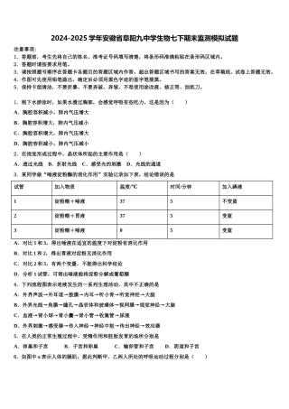 2024-2025学年安徽省阜阳九中学生物七下期末监测模拟试题含解析