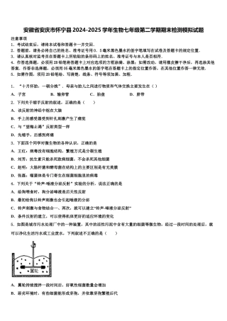 安徽省安庆市怀宁县2024-2025学年生物七年级第二学期期末检测模拟试题含解析