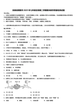 安徽省铜陵市2025年七年级生物第二学期期末教学质量检测试题含解析