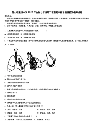 黄山市重点中学2025年生物七年级第二学期期末教学质量检测模拟试题含解析