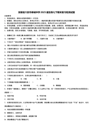 安徽省六安市皋城中学2025届生物七下期末复习检测试题含解析