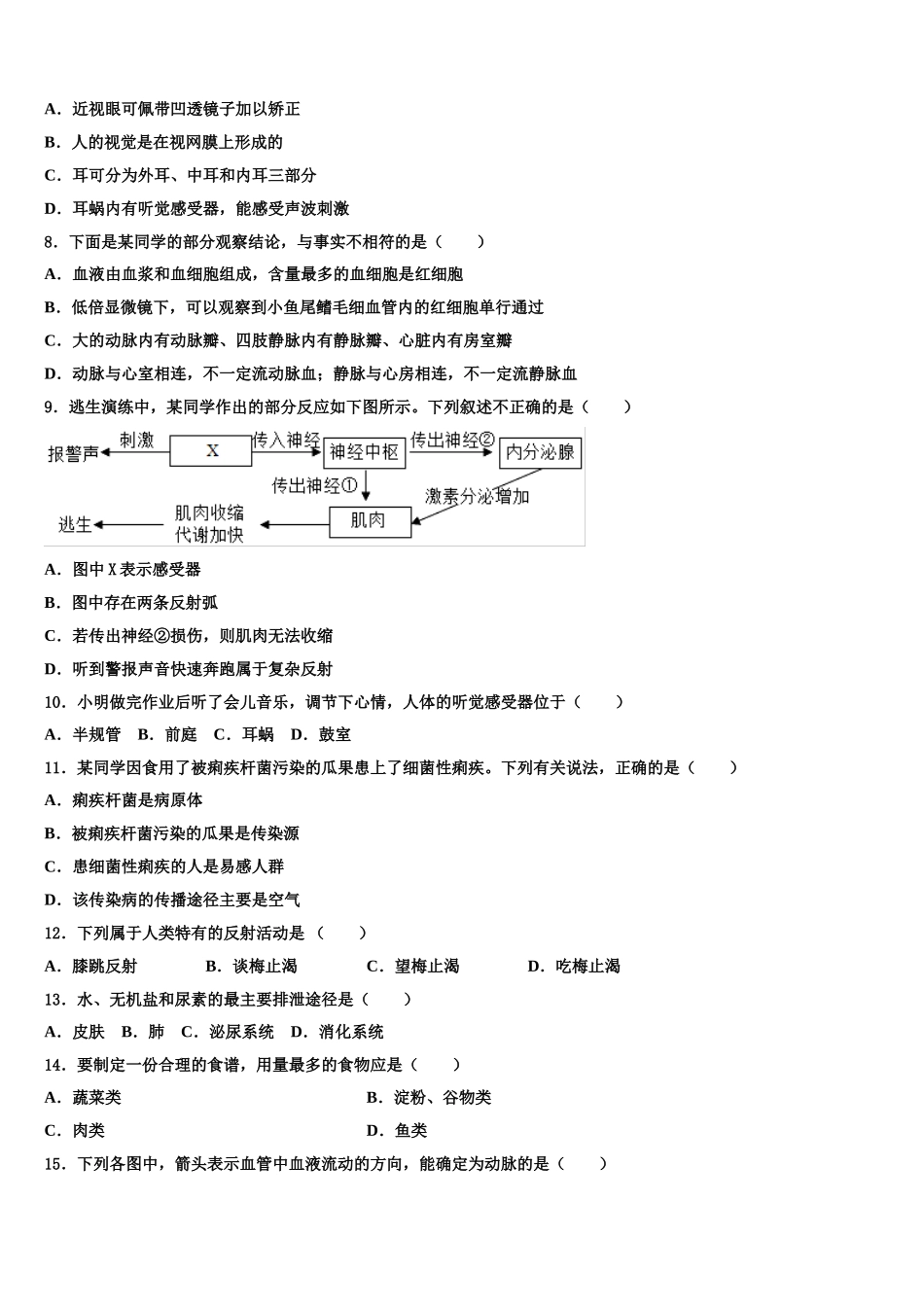 2025年安徽省蚌埠市固镇县第三中学生物七下期末监测模拟试题含解析_第2页