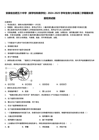 安徽省合肥五十中学（新学校和南学校）2024-2025学年生物七年级第二学期期末质量检测试题含解析