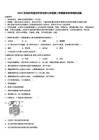 2025年池州市重点中学生物七年级第二学期期末联考模拟试题含解析