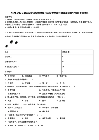 2024-2025学年安徽省蚌埠局属七年级生物第二学期期末学业质量监测试题含解析