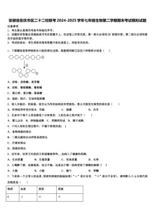 安徽省安庆市区二十二校联考2024-2025学年七年级生物第二学期期末考试模拟试题含解析