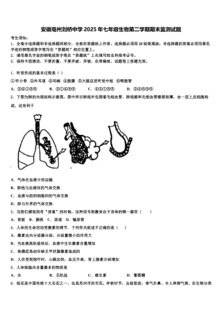 安徽亳州刘桥中学2025年七年级生物第二学期期末监测试题含解析