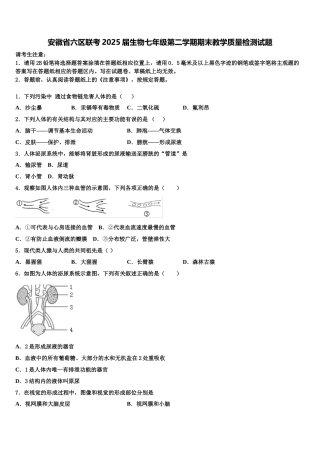 安徽省六区联考2025届生物七年级第二学期期末教学质量检测试题含解析