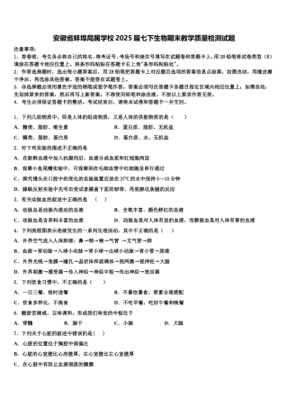 安徽省蚌埠局属学校2025届七下生物期末教学质量检测试题含解析