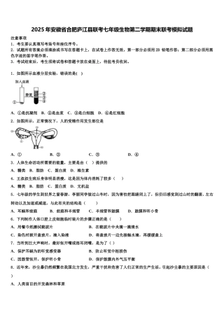 2025年安徽省合肥庐江县联考七年级生物第二学期期末联考模拟试题含解析