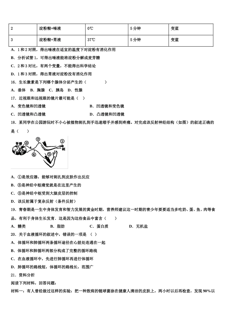 安徽省六安市天堂寨镇暖流中学2025届七下生物期末经典模拟试题含解析_第3页