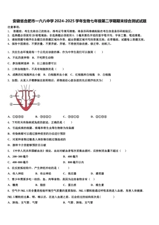 安徽省合肥市一六八中学2024-2025学年生物七年级第二学期期末综合测试试题含解析