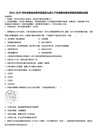 2024-2025学年安徽省合肥市瑶海区九级七下生物期末教学质量检测模拟试题含解析