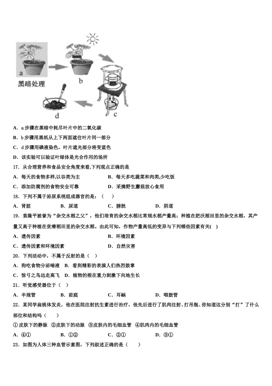安徽省铜陵市2024-2025学年生物七下期末复习检测模拟试题含解析_第3页