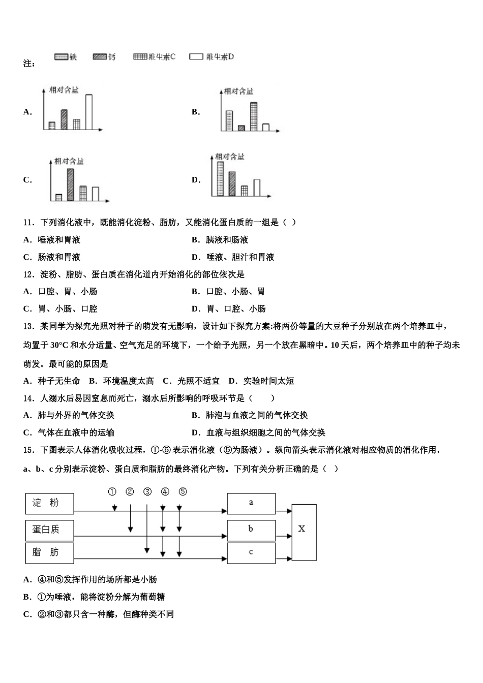 池州市重点中学2025届生物七下期末达标检测模拟试题含解析_第3页