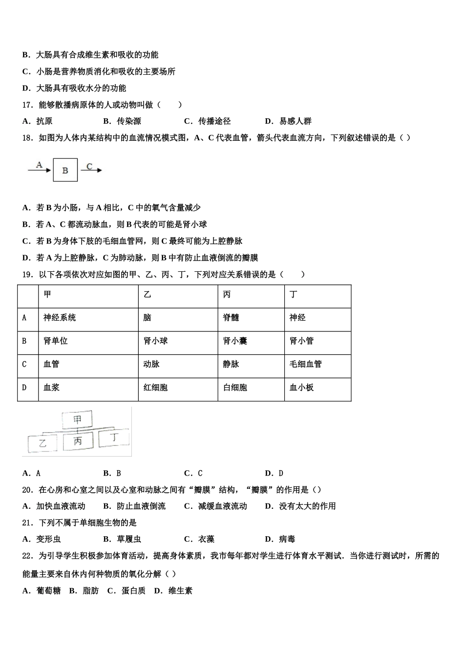 安徽省沿淮教育联盟2025年七下生物期末综合测试模拟试题含解析_第3页