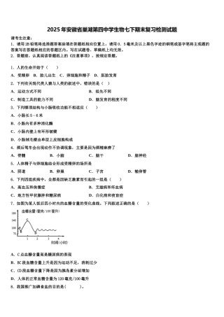 2025年安徽省巢湖第四中学生物七下期末复习检测试题含解析