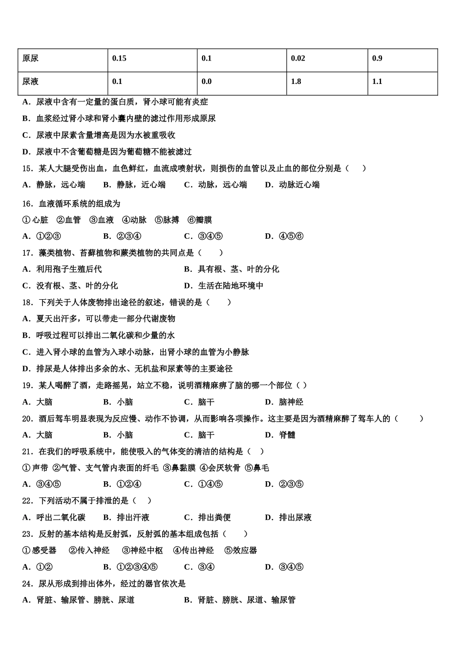 安徽省安庆望江县联考2025年生物七年级第二学期期末统考模拟试题含解析_第3页