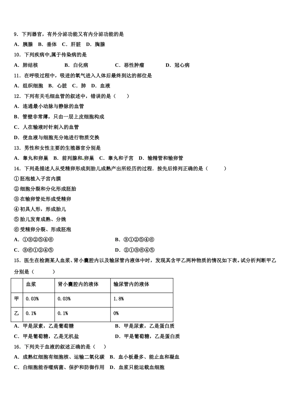 2025届江西省南昌市新建区七下生物期末经典模拟试题含解析_第2页