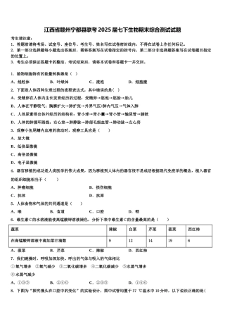 江西省赣州宁都县联考2025届七下生物期末综合测试试题含解析