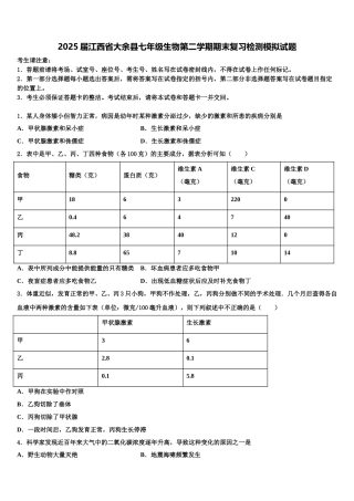 2025届江西省大余县七年级生物第二学期期末复习检测模拟试题含解析