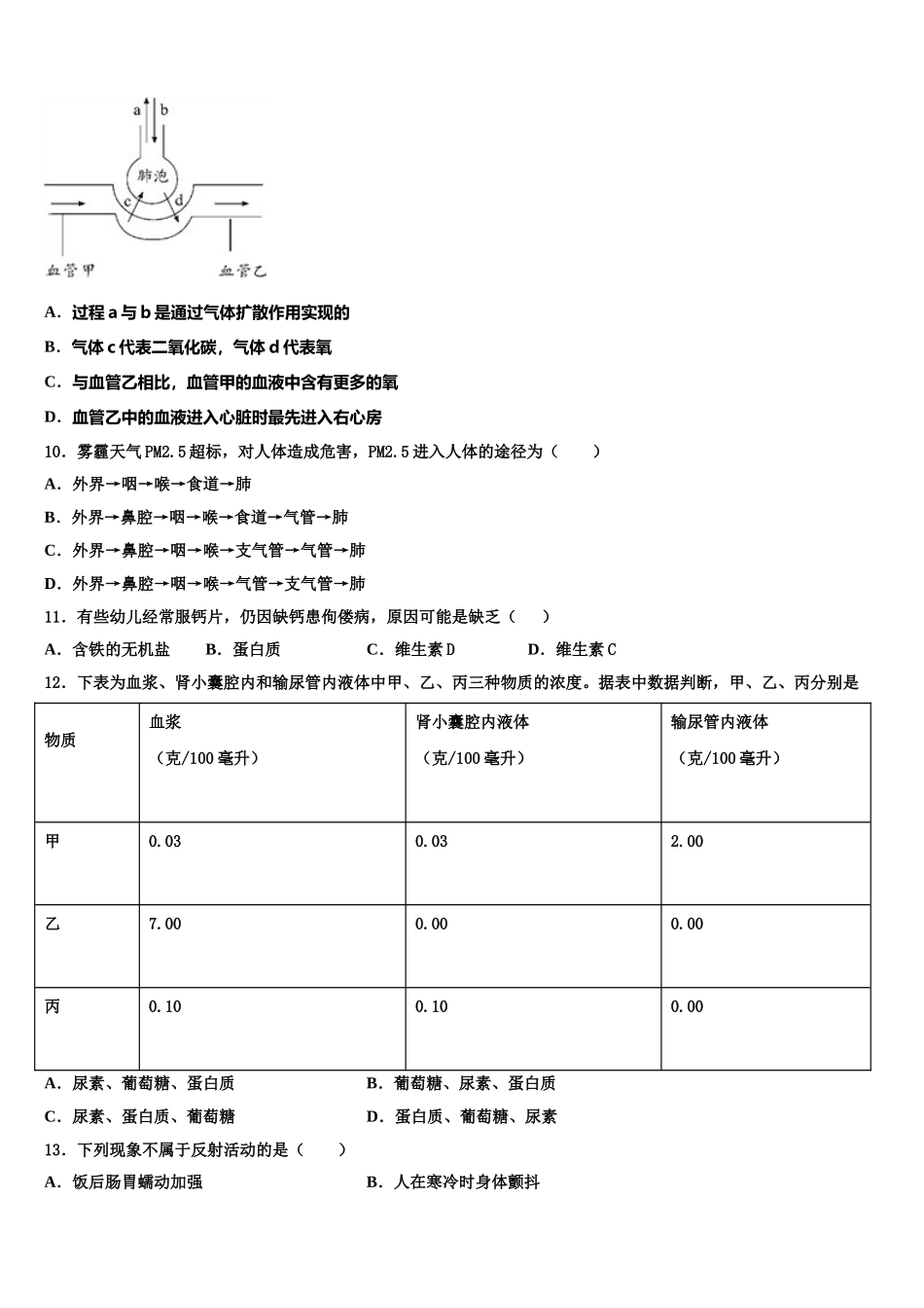 2024-2025学年江西省德安县塘山中学七年级生物第二学期期末调研模拟试题含解析_第2页
