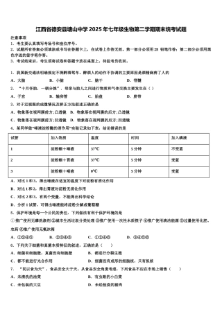江西省德安县塘山中学2025年七年级生物第二学期期末统考试题含解析