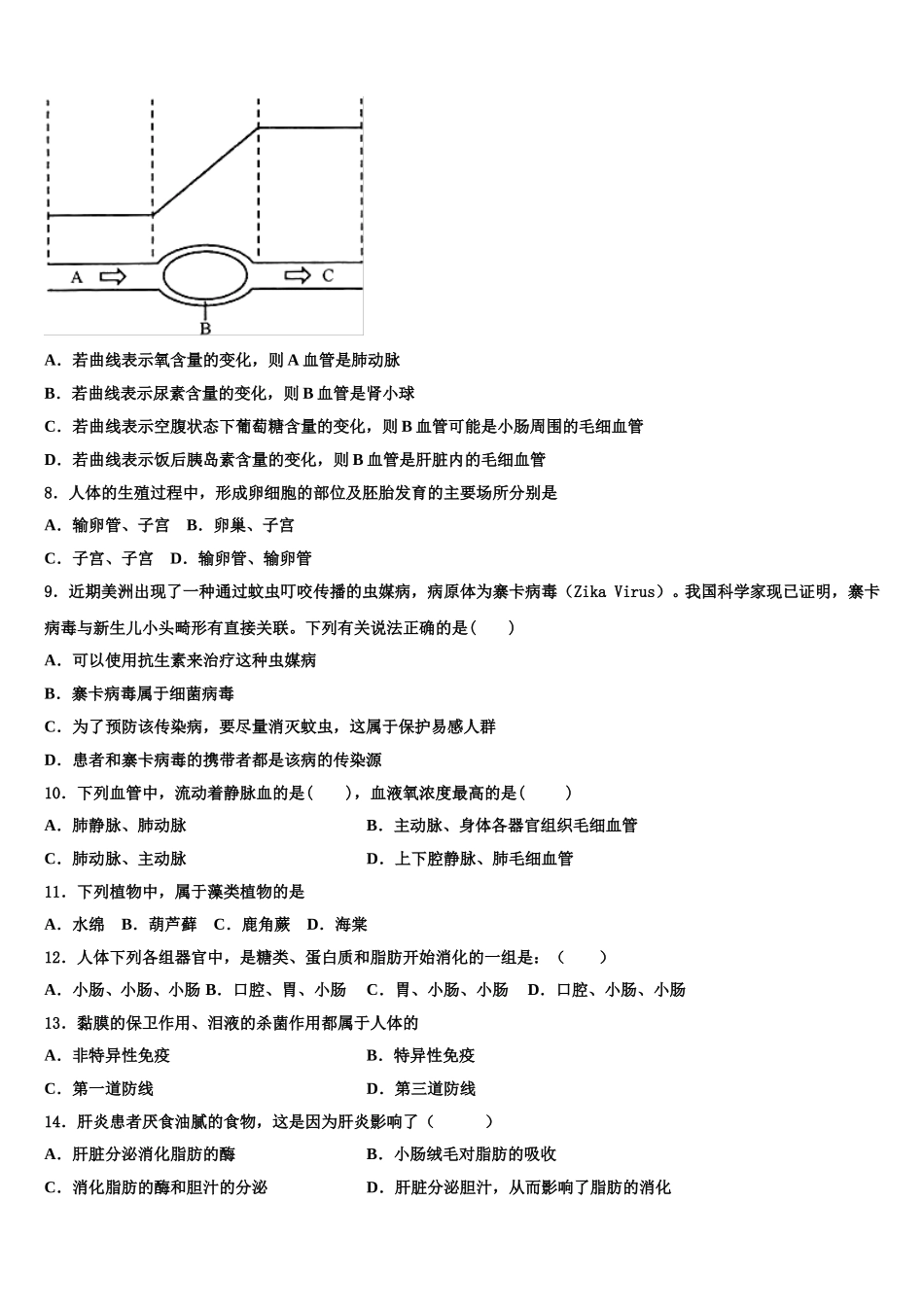 2025届江西省新余市第一中学七下生物期末学业水平测试模拟试题含解析_第2页