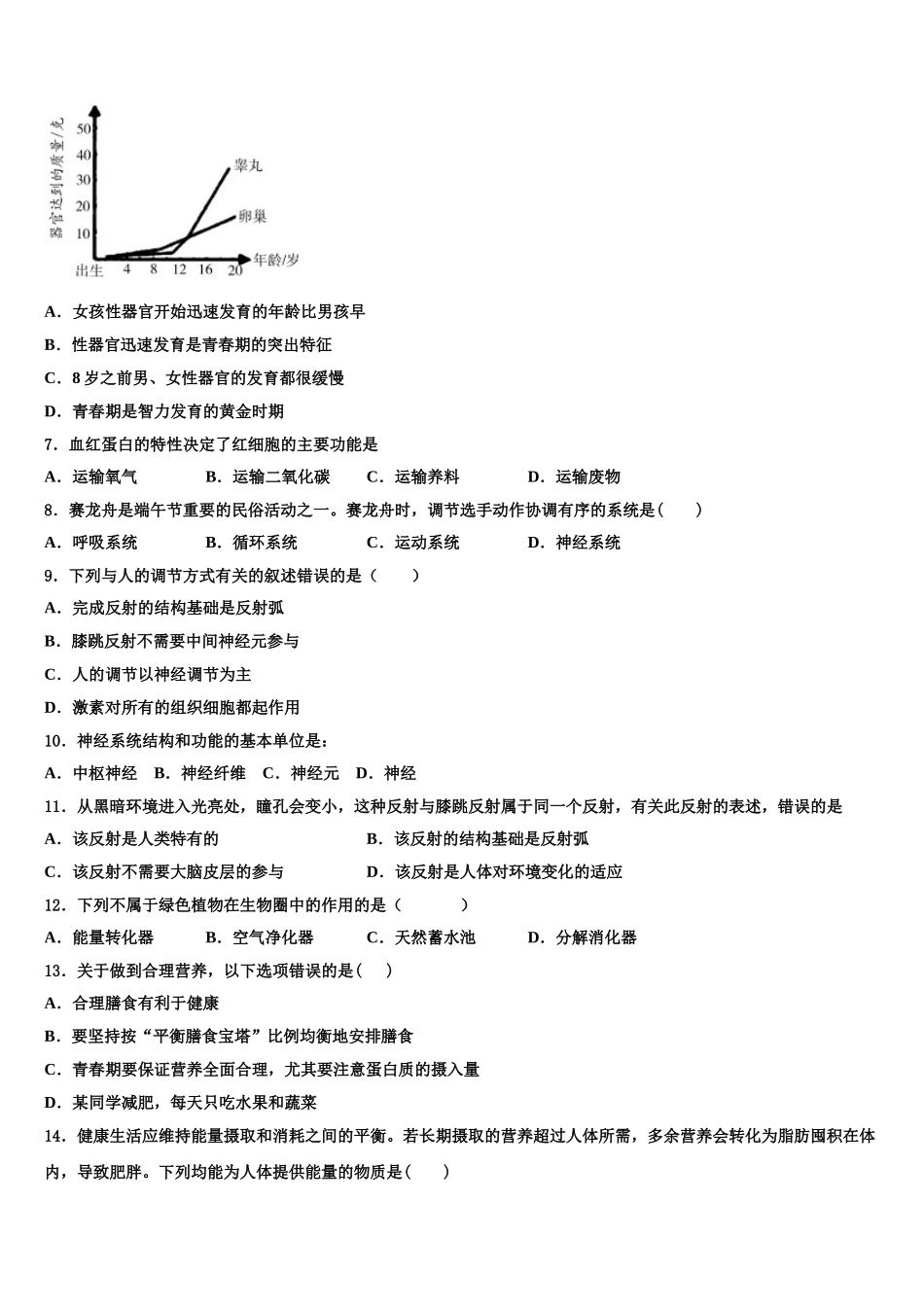 2024-2025学年江西省高安市七年级生物第二学期期末经典试题含解析_第2页