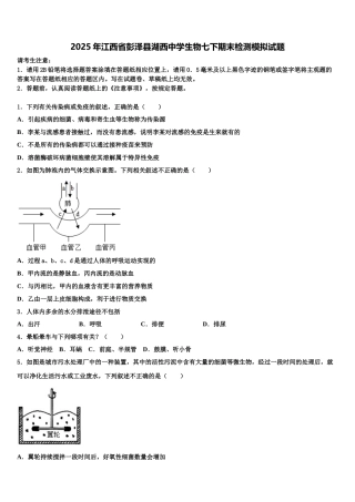 2025年江西省彭泽县湖西中学生物七下期末检测模拟试题含解析