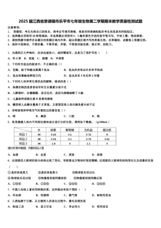 2025届江西省景德镇市乐平市七年级生物第二学期期末教学质量检测试题含解析