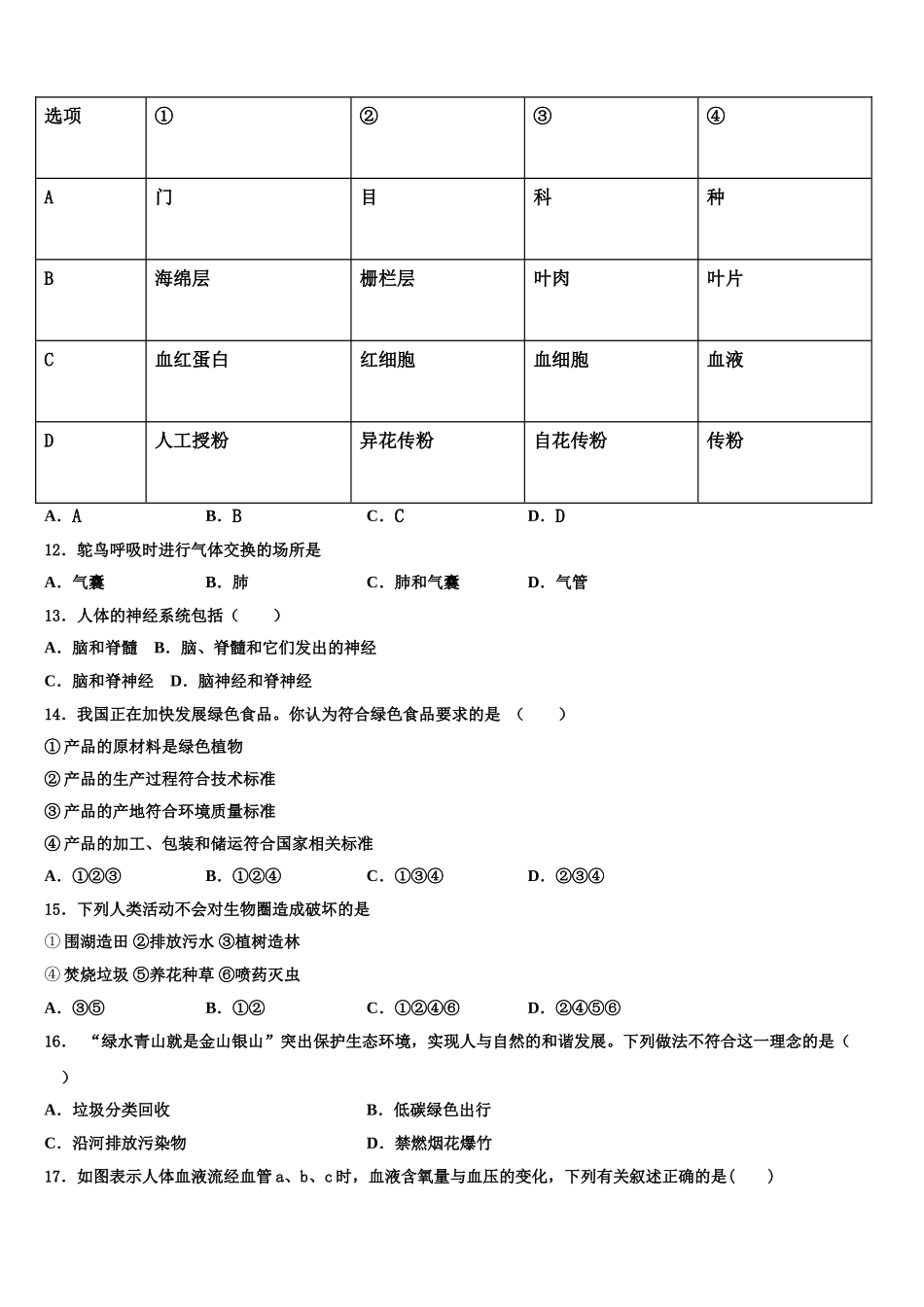 江西省上饶中学2024-2025学年生物七下期末学业质量监测模拟试题含解析_第3页