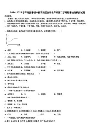 2024-2025学年南昌市初中教育集团生物七年级第二学期期末检测模拟试题含解析