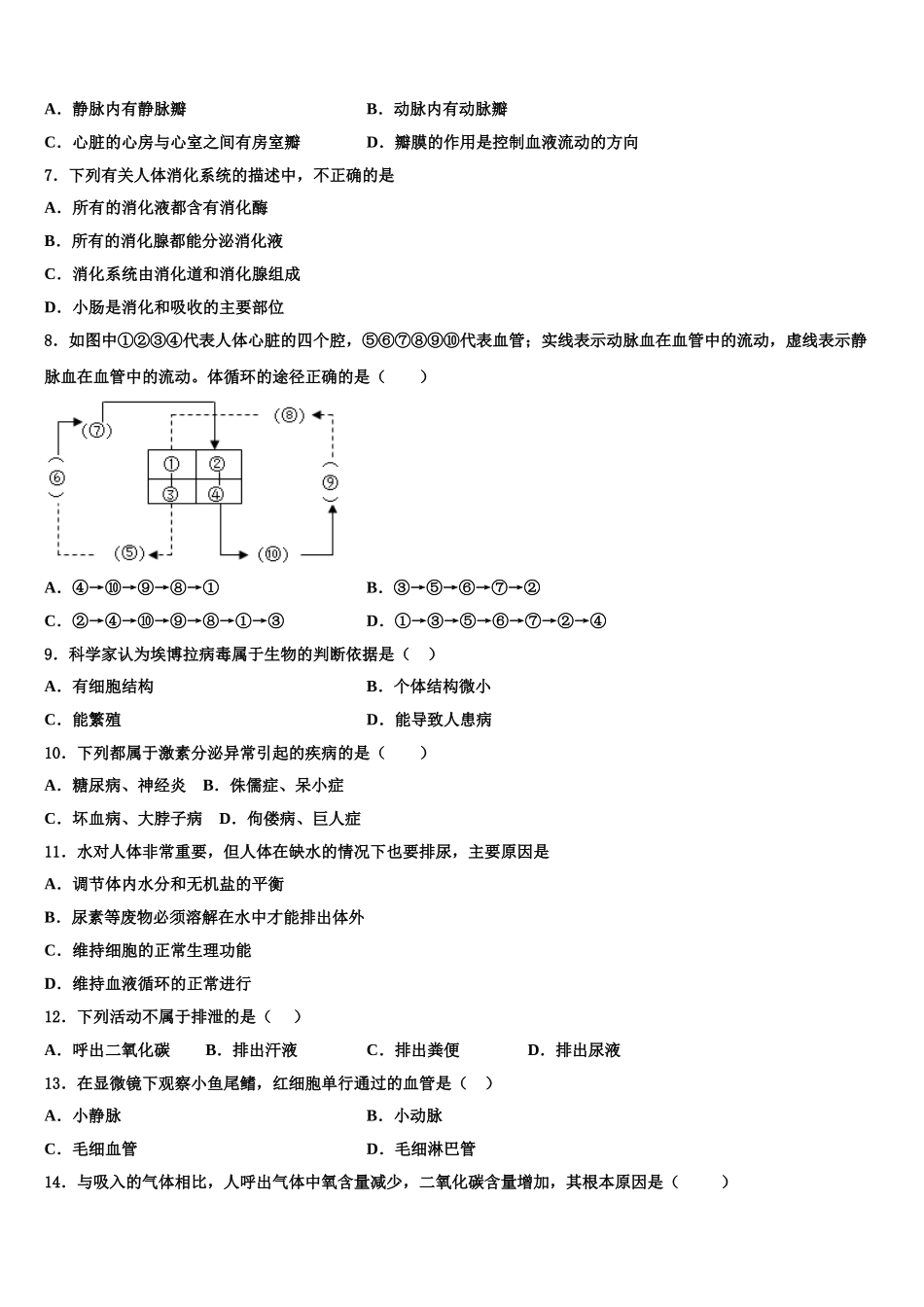 江西省萍乡市芦溪县2025年七下生物期末综合测试模拟试题含解析_第2页
