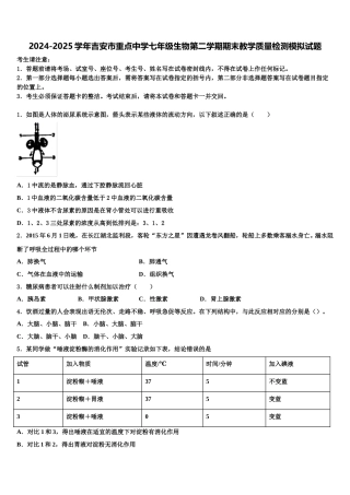 2024-2025学年吉安市重点中学七年级生物第二学期期末教学质量检测模拟试题含解析