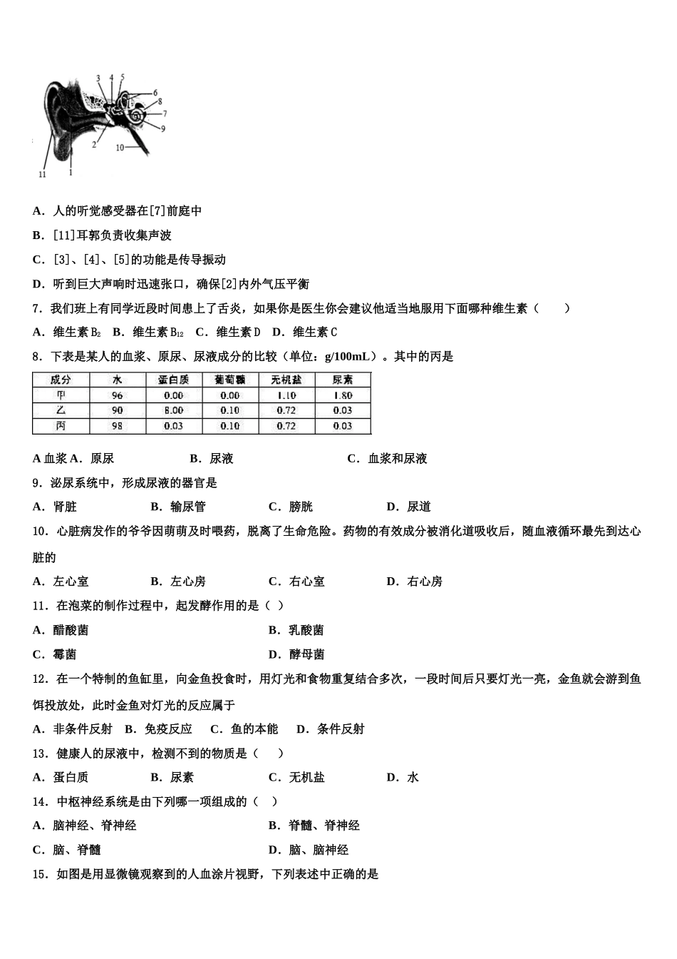 江西鹰潭市贵溪第二中学2025年生物七下期末学业水平测试模拟试题含解析_第2页