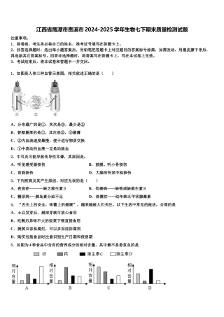 江西省鹰潭市贵溪市2024-2025学年生物七下期末质量检测试题含解析