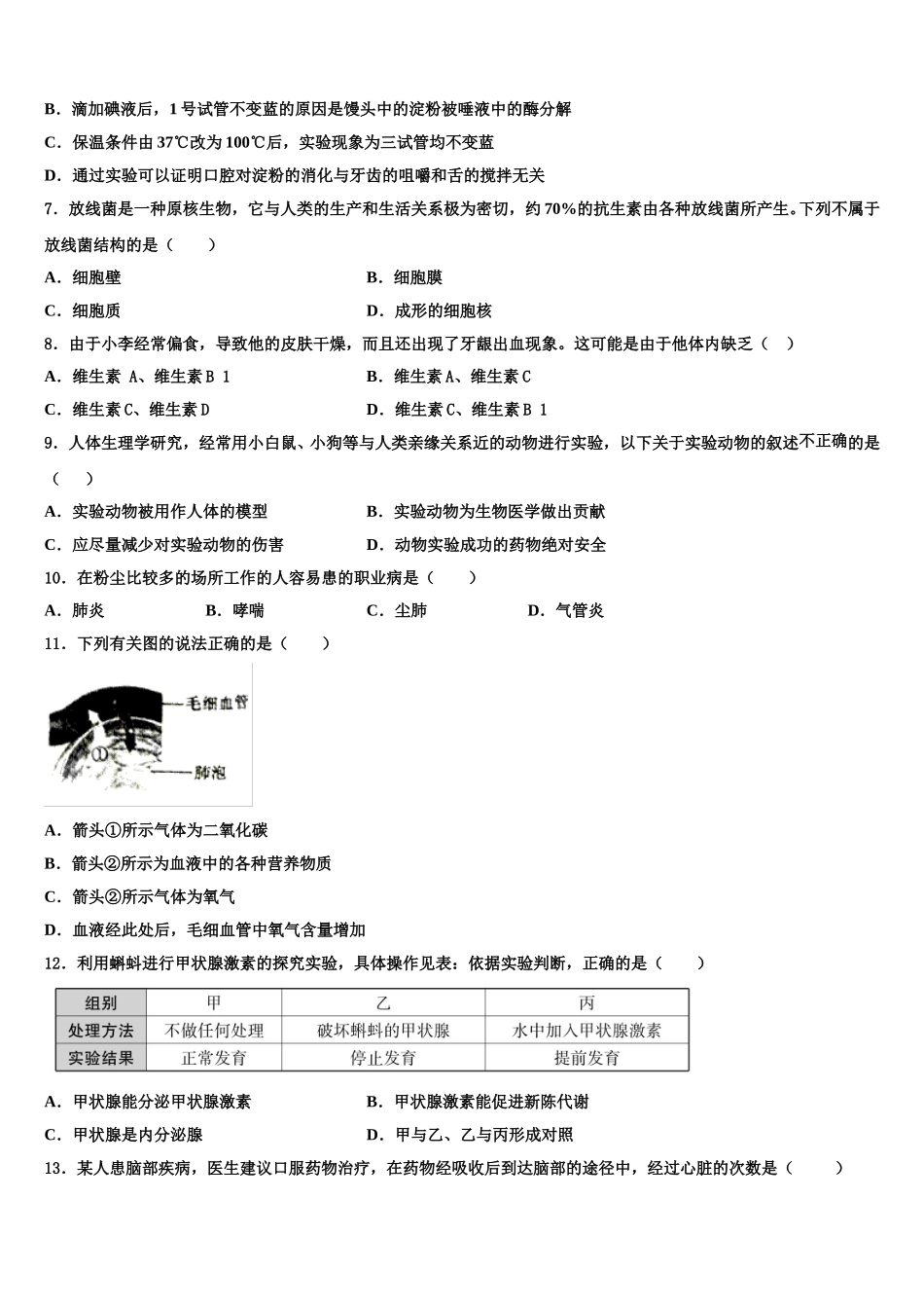 2025年南昌市初中教育集团生物七年级第二学期期末学业质量监测模拟试题含解析_第2页