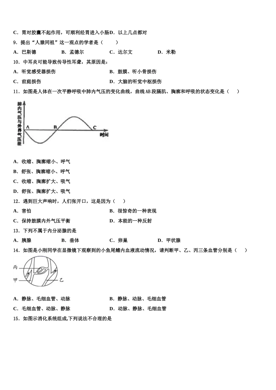 江西省吉安市名校2025届七年级生物第二学期期末考试试题含解析_第2页