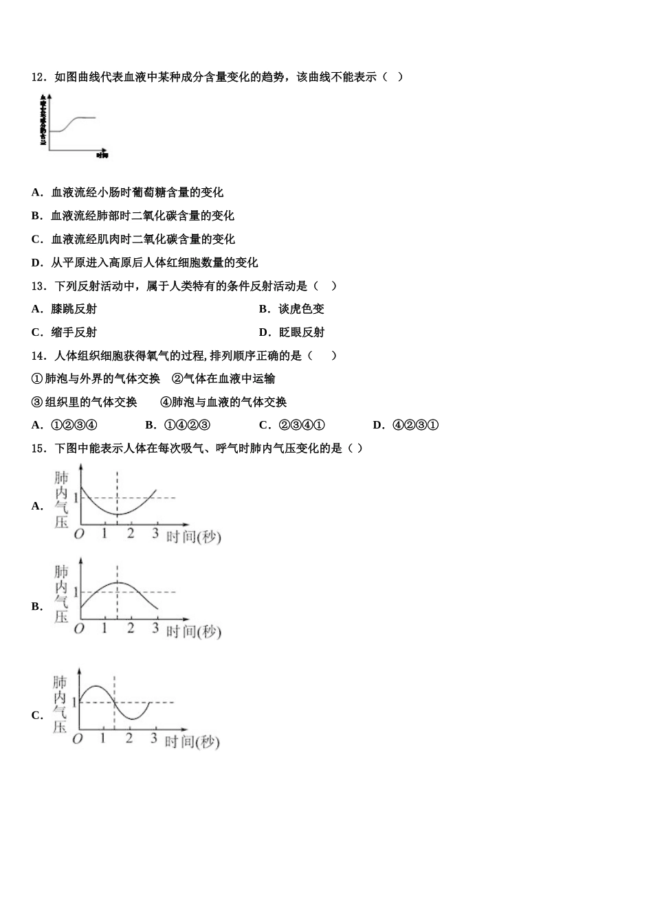 2024-2025学年抚州市重点中学七下生物期末达标检测试题含解析_第3页