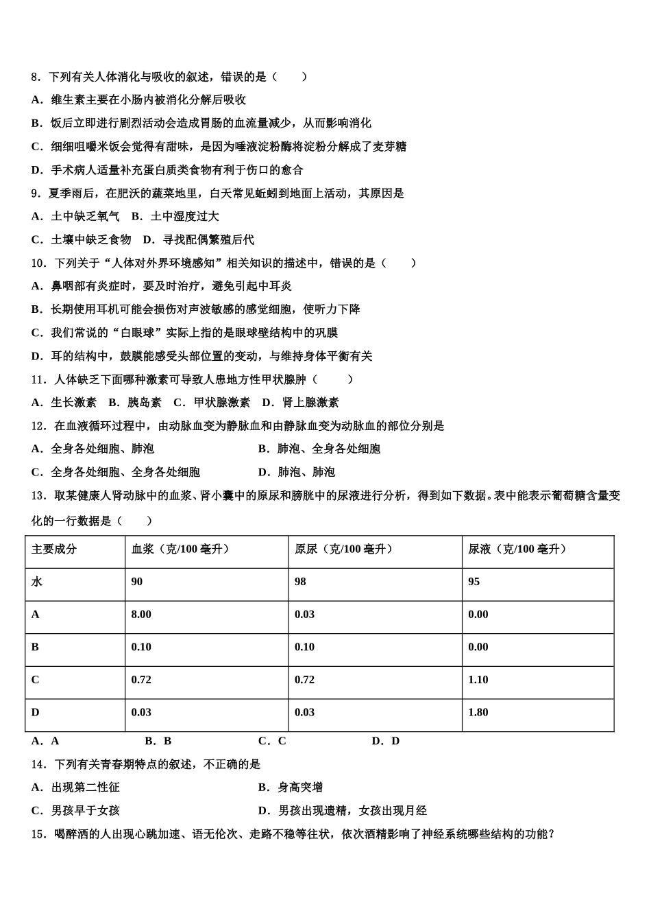 2025届辽宁省营口七中学生物七年级第二学期期末教学质量检测模拟试题含解析_第2页