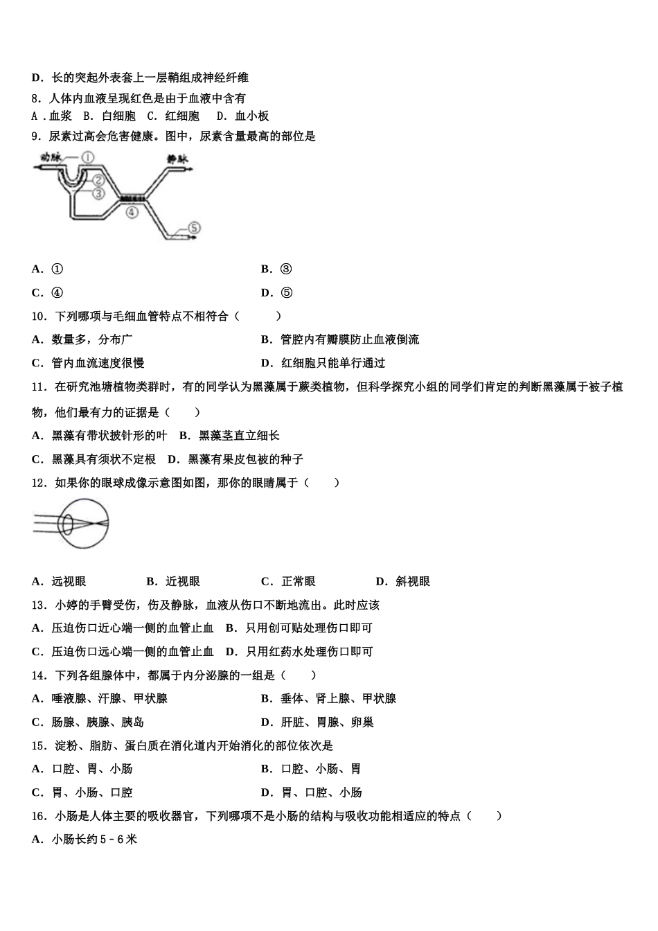 辽宁省丹东市第六中学2024-2025学年生物七下期末复习检测模拟试题含解析_第2页