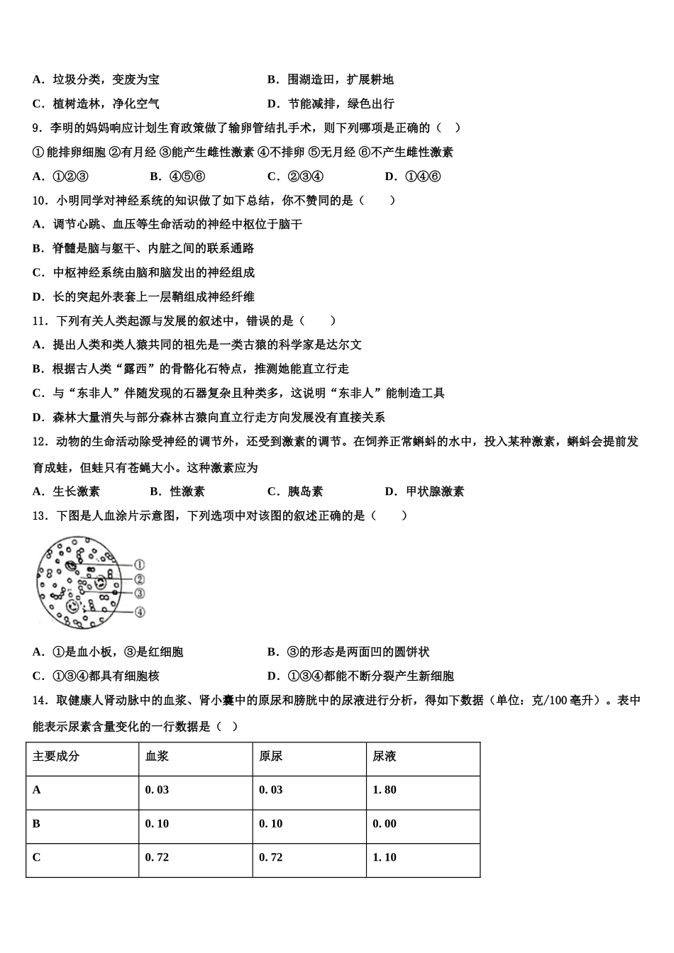 2025年辽宁省朝阳市名校生物七年级第二学期期末教学质量检测试题含解析_第2页