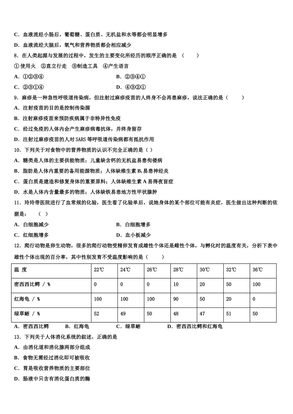 2025届辽宁省大连市第七十六中学生物七年级第二学期期末调研模拟试题含解析_第2页