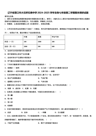 辽宁省营口市大石桥石佛中学2024-2025学年生物七年级第二学期期末调研试题含解析