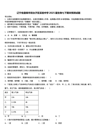 辽宁省盘锦市双台子区实验中学2025届生物七下期末预测试题含解析
