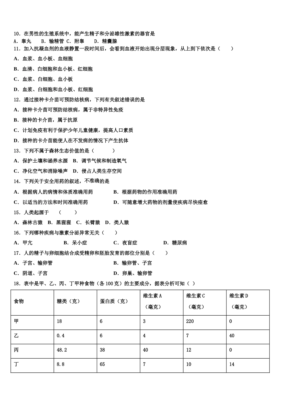 2025年辽宁省丹东市第十四中学七年级生物第二学期期末考试模拟试题含解析_第2页