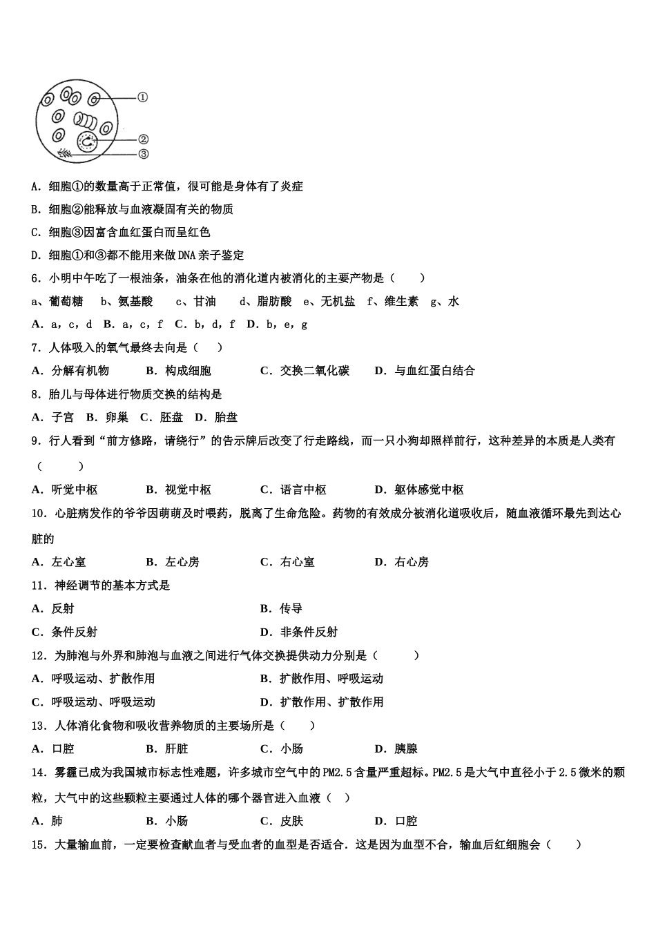 2024-2025学年辽宁省大连市高新园区七下生物期末教学质量检测试题含解析_第2页