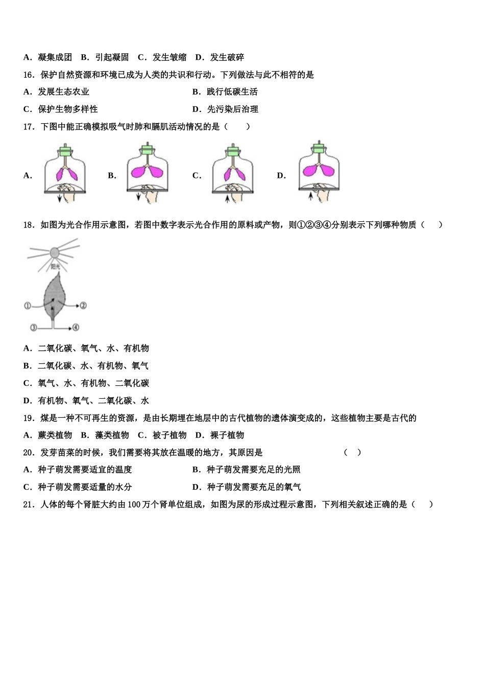 2024-2025学年辽宁省大连市高新园区七下生物期末教学质量检测试题含解析_第3页